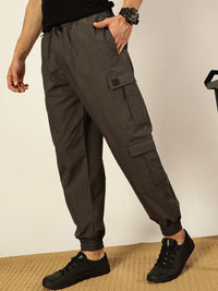 Thomas Scott Men Casual Loose Fit Mid-Rise Cotton Wrinkle Free Solid Joggers Trousers