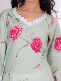 Varanga Floral Printed V-Neck Pure Cotton Straight Kurta