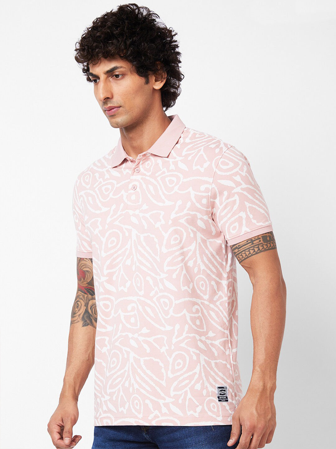 SPYKAR Abstract Printed Polo Collar Slim Fit T-shirt