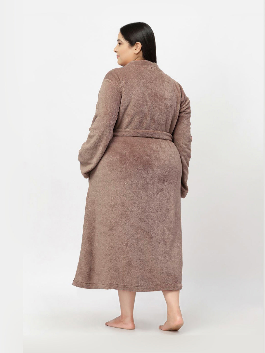 KLOTTHE Woolen Plus Size Long Sleeve Bath Robe with Belt