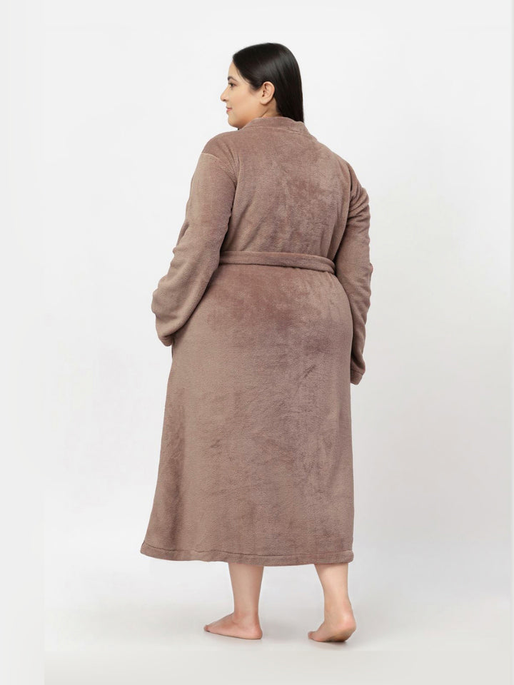 KLOTTHE Woolen Plus Size Long Sleeve Bath Robe with Belt