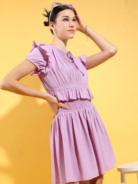 Tokyo Talkies Tie Up Neck Smocked And Pleat Detail Fit & Flare Mini Dress