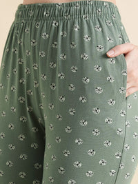 Sweet Dreams Green & White Conversational Printed Pure Cotton Night Suits