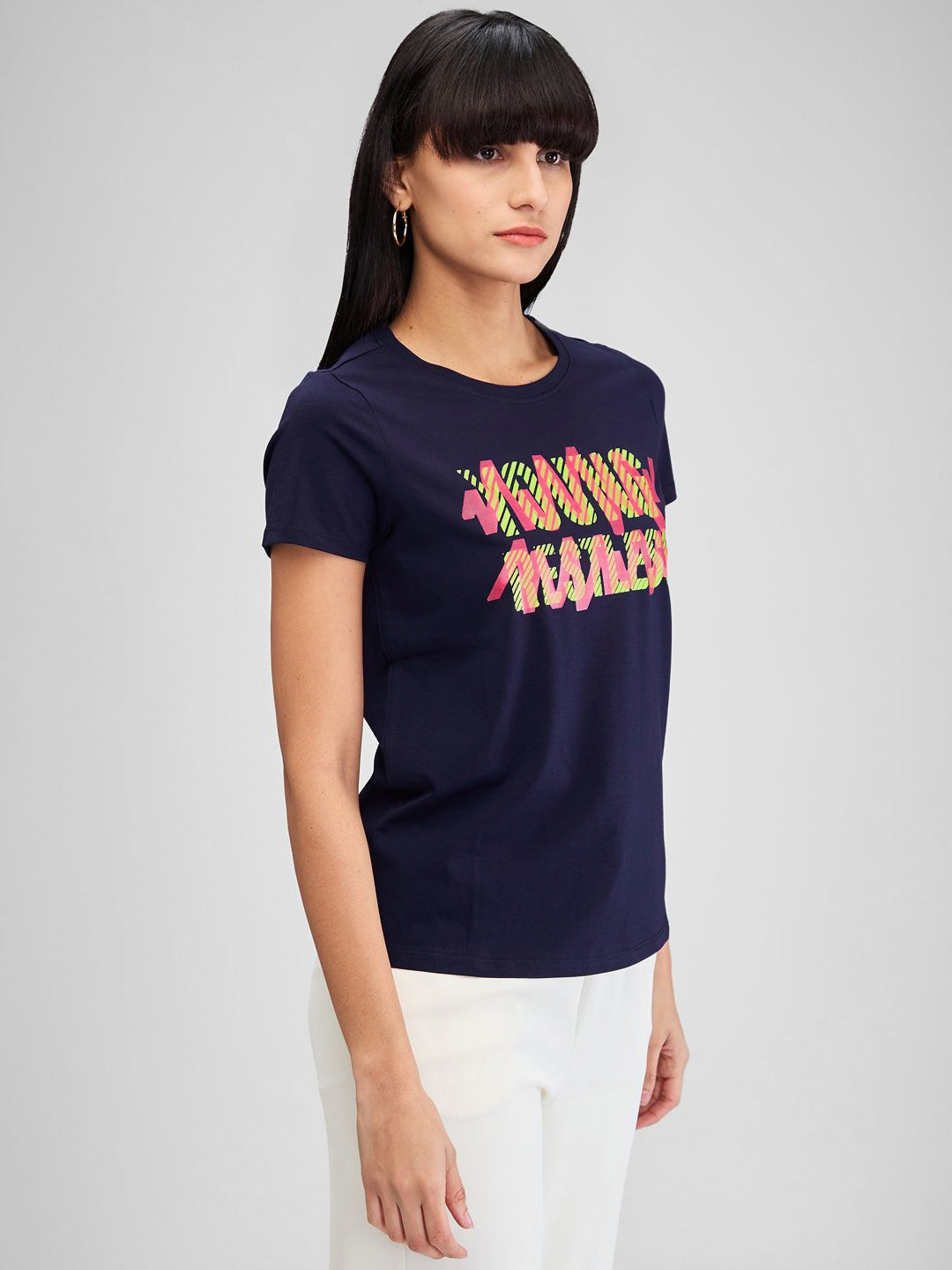 SPYKAR Women Typography Applique T-shirt