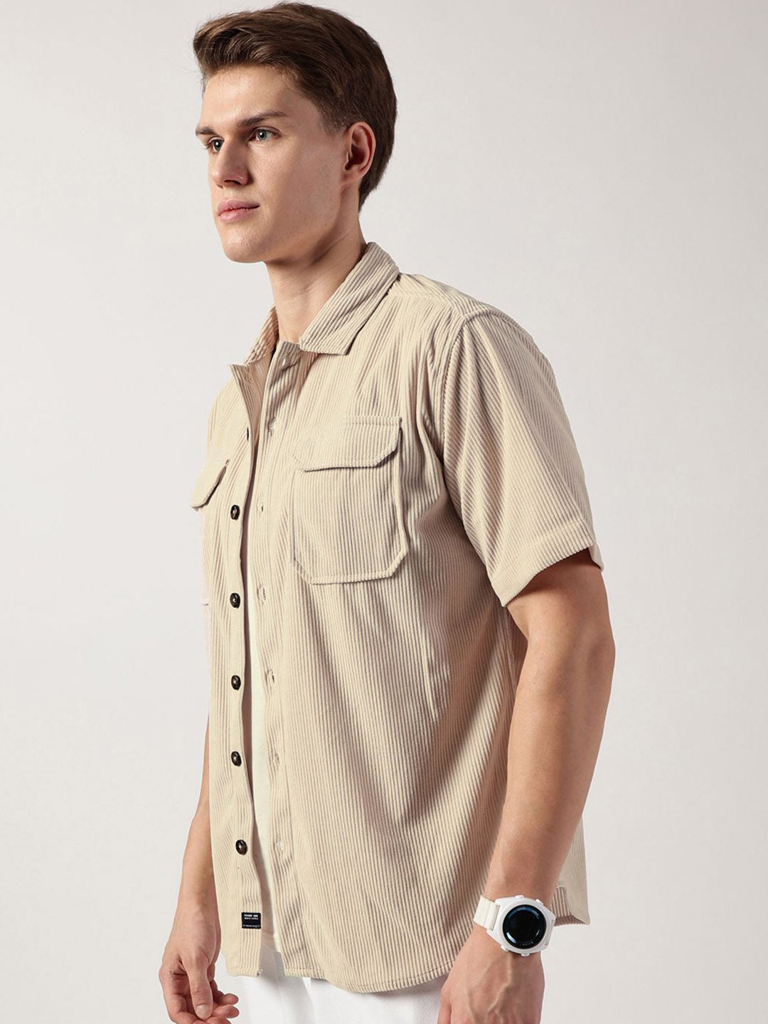 Thomas Scott Men Premium Corduroy Oversized Casual Shirt