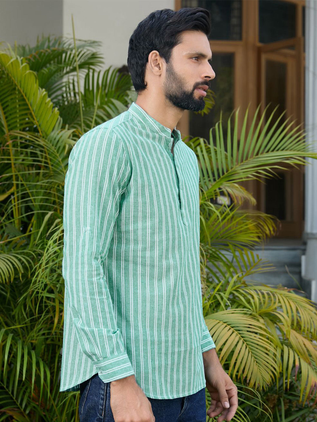 See Designs Men Striped Woven Design Cotton Straight Kurta