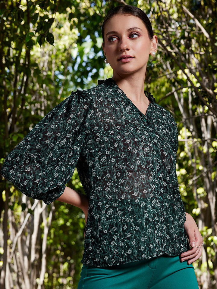 STREET 9 Green Comfort Floral Printed Casual Shirt