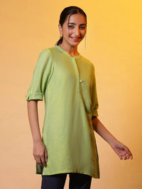 AURELIA Mandarin Collar Roll-Up Sleeves Pure Cotton Kurti