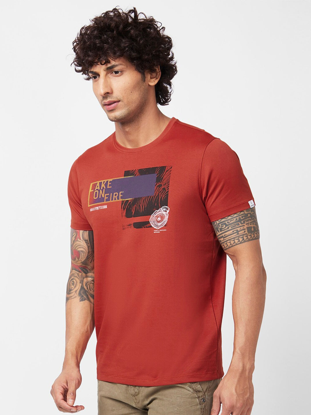 SPYKAR Graphic Printed Slim Fit Cotton T-Shirt