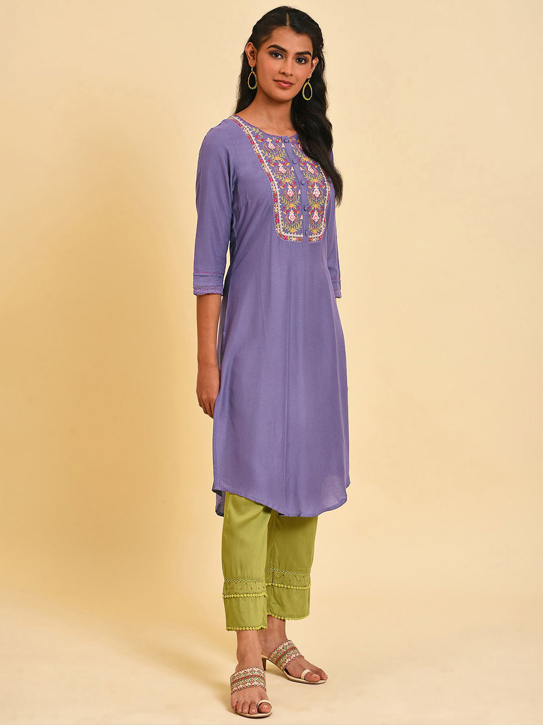 W Floral Beads Stones Embroidered Kurta
