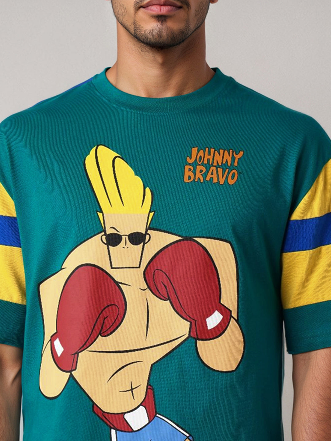 The Indian Garage Co Men Johnny Bravo Graphic Printed Round Neck Cotton Oversized T-shirt