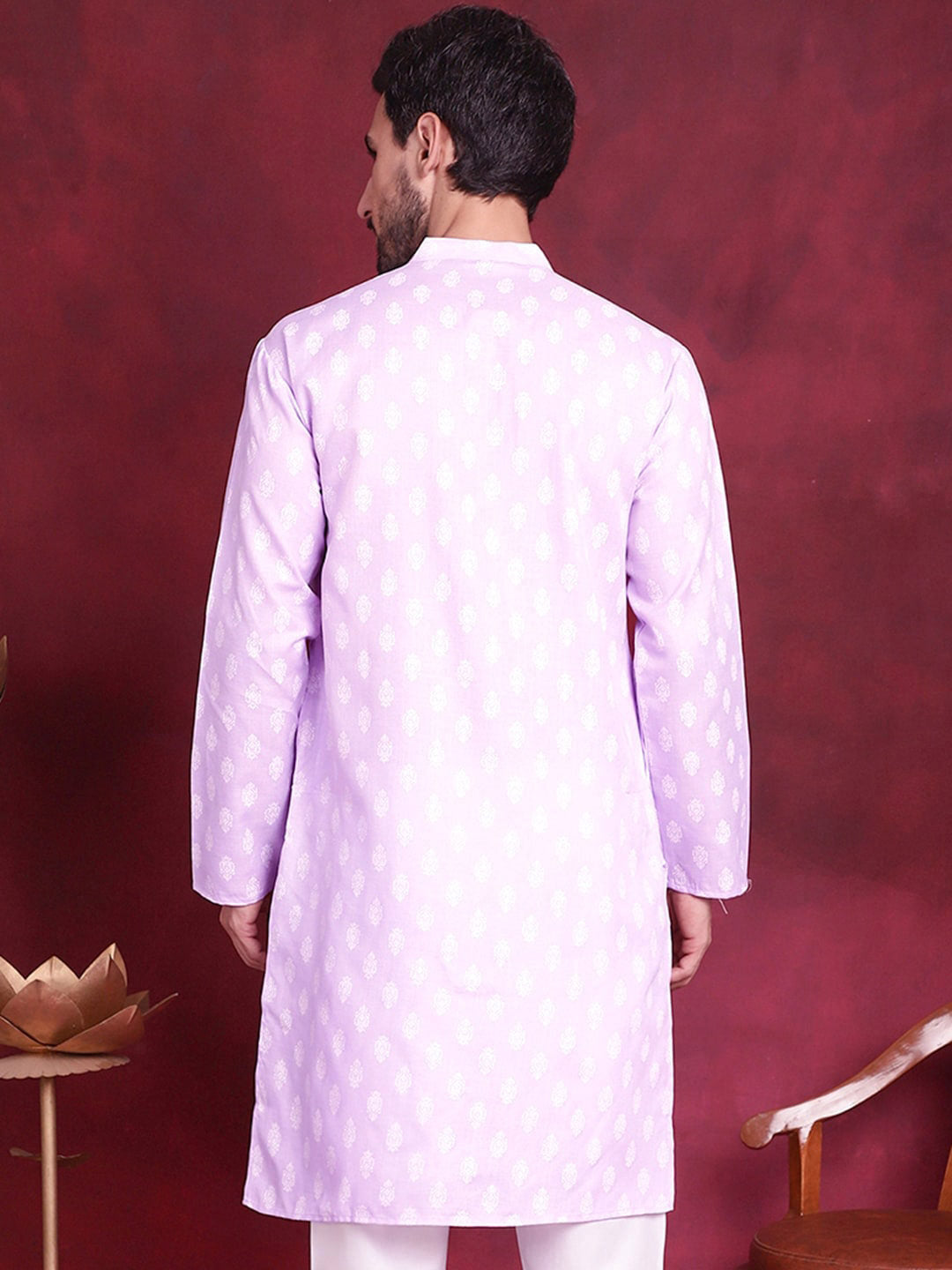 Jompers Ethnic Motifs Floral Printed Mandarin Collar Pure Cotton Kurta