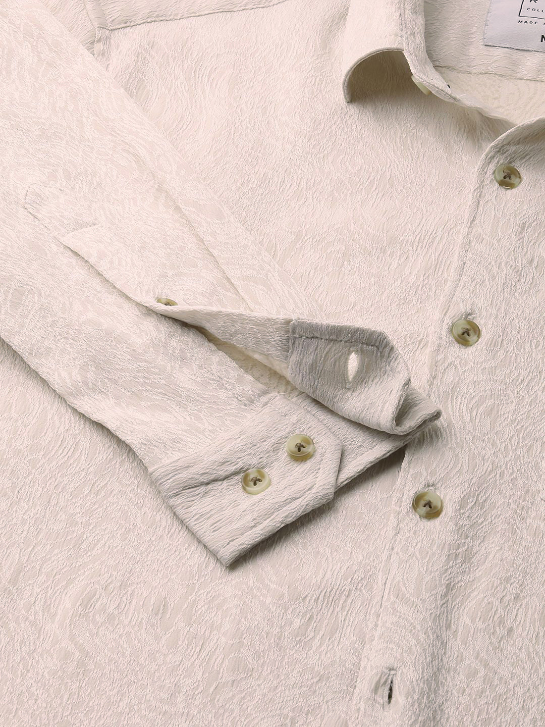 VASTRADO Men Classic Spread Collar Textured Slim Fit Casual Shirt