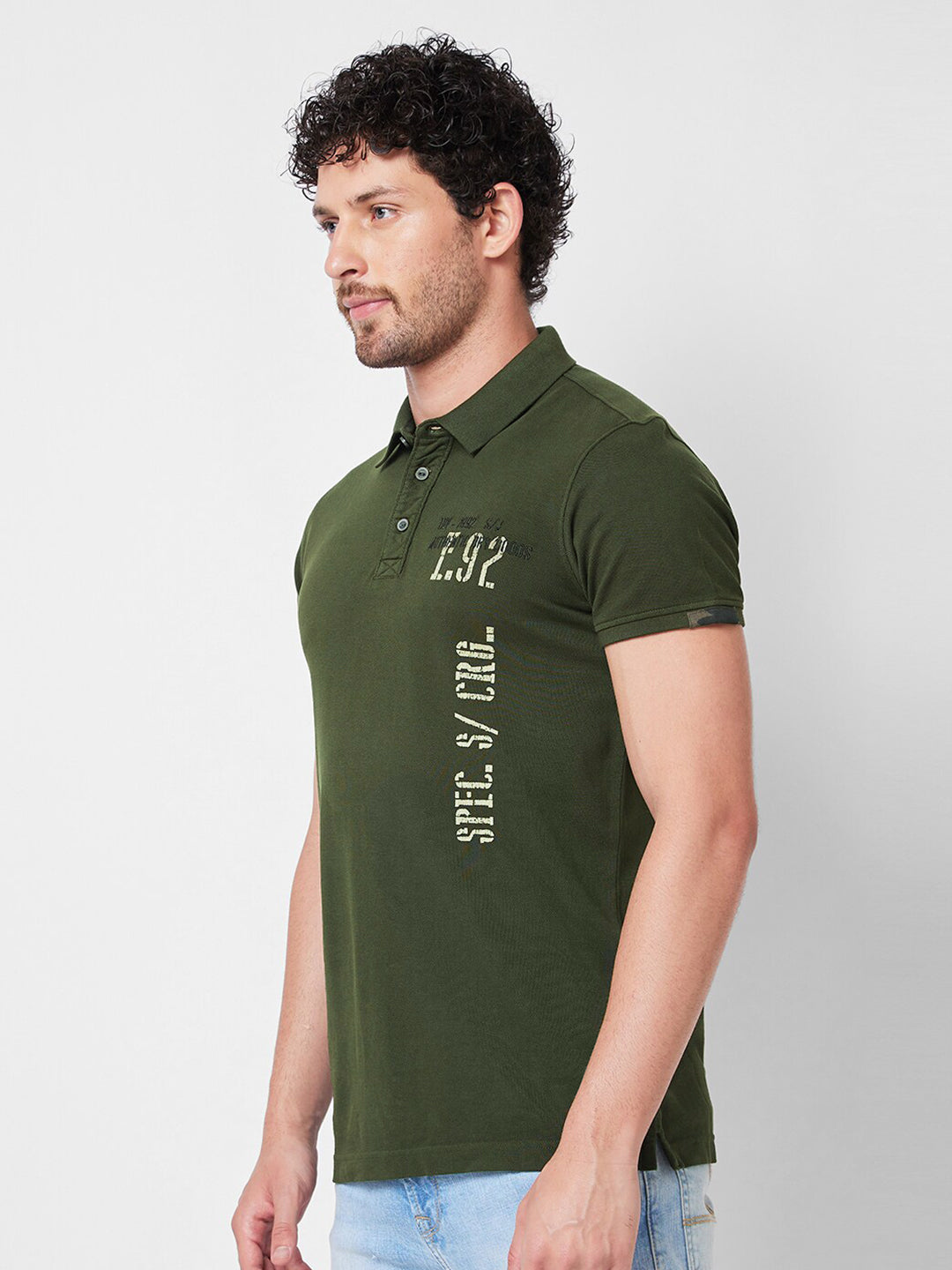 SPYKAR Typography Printed Polo Collar Short Sleeves Slim Fit Cotton T-shirt