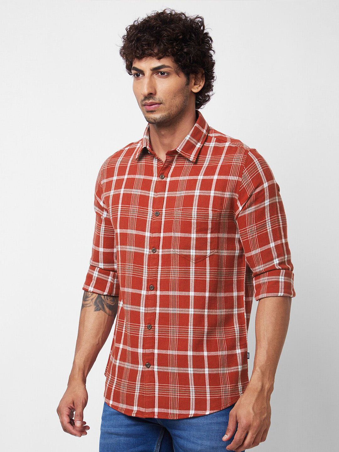 SPYKAR Men Tartan Checked Opaque Pure Cotton Casual Shirt