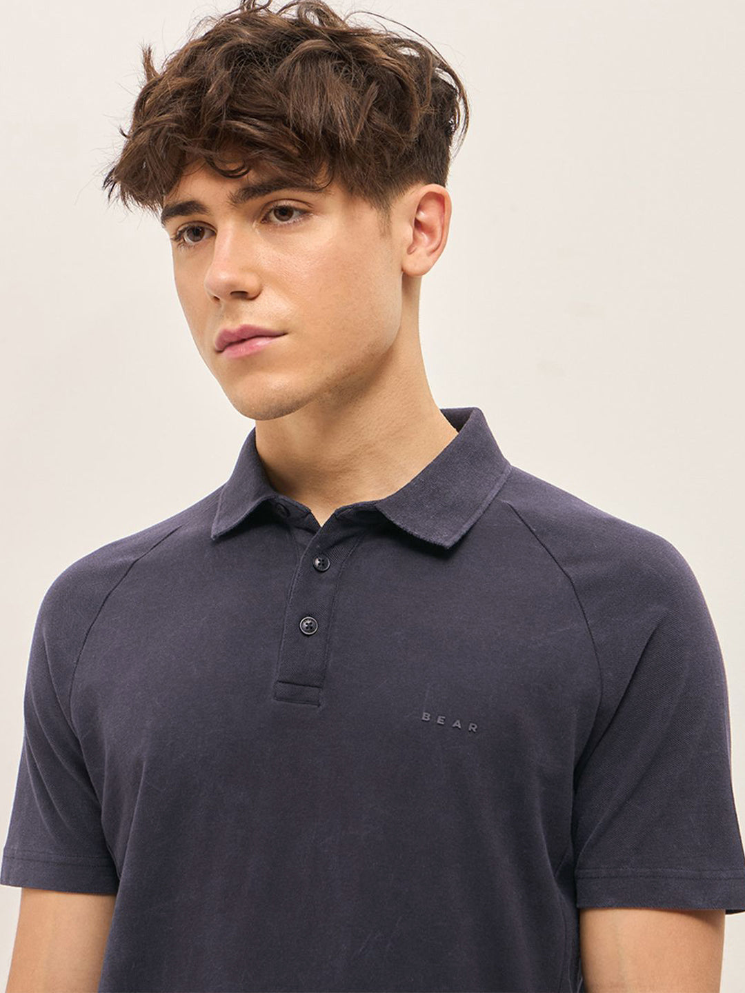 THE BEAR HOUSE Men Solid Polo Collar Cotton T-shirt