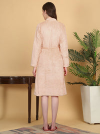 KLOTTHE Peach-Coloured Self Design Woollen Bath Robe With Belt