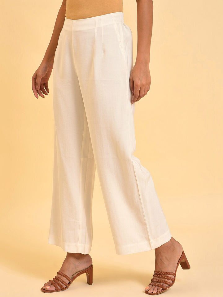 W Women White Mid-Rise Parallel Trousers