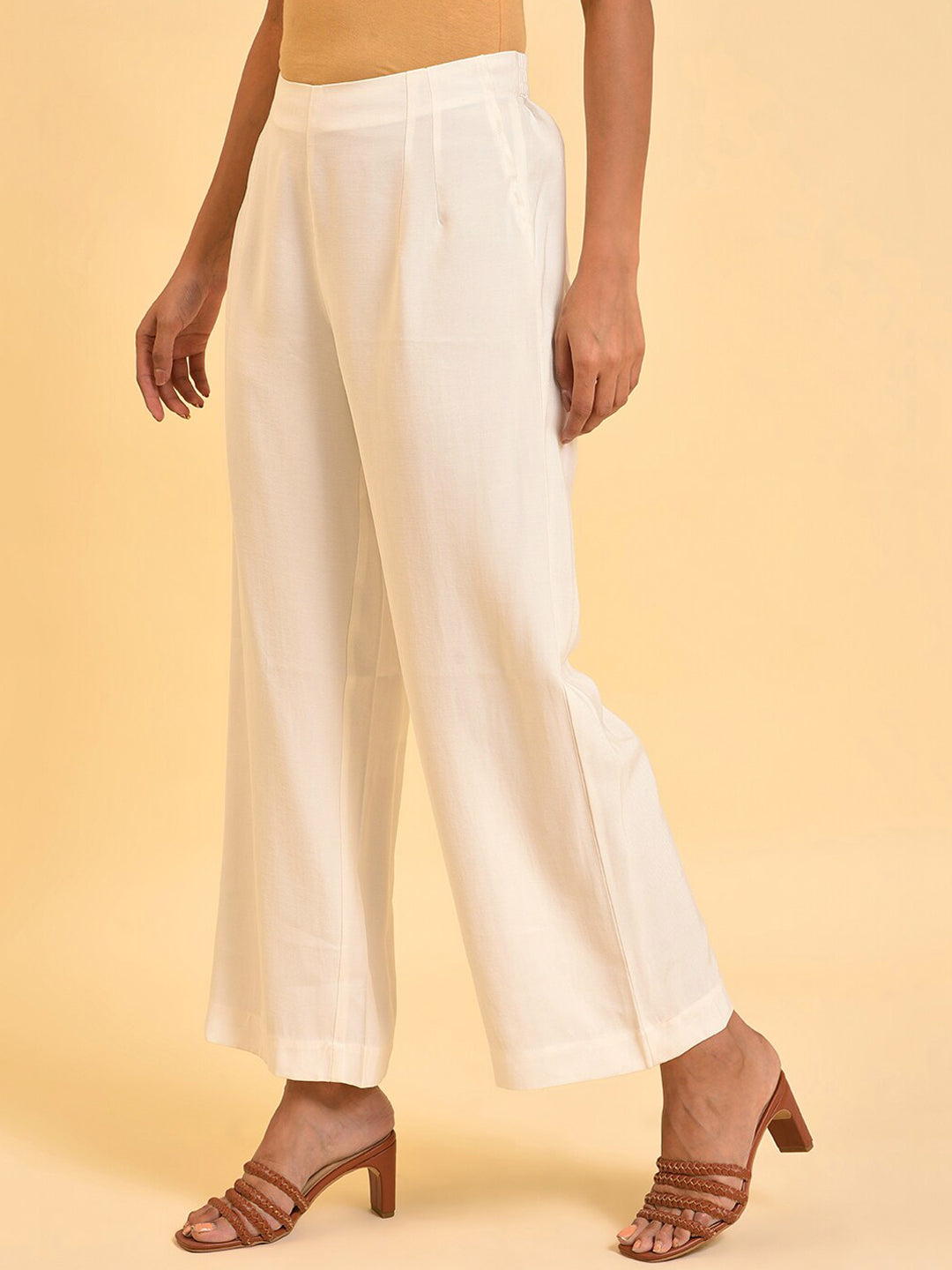 W Women White Mid-Rise Parallel Trousers
