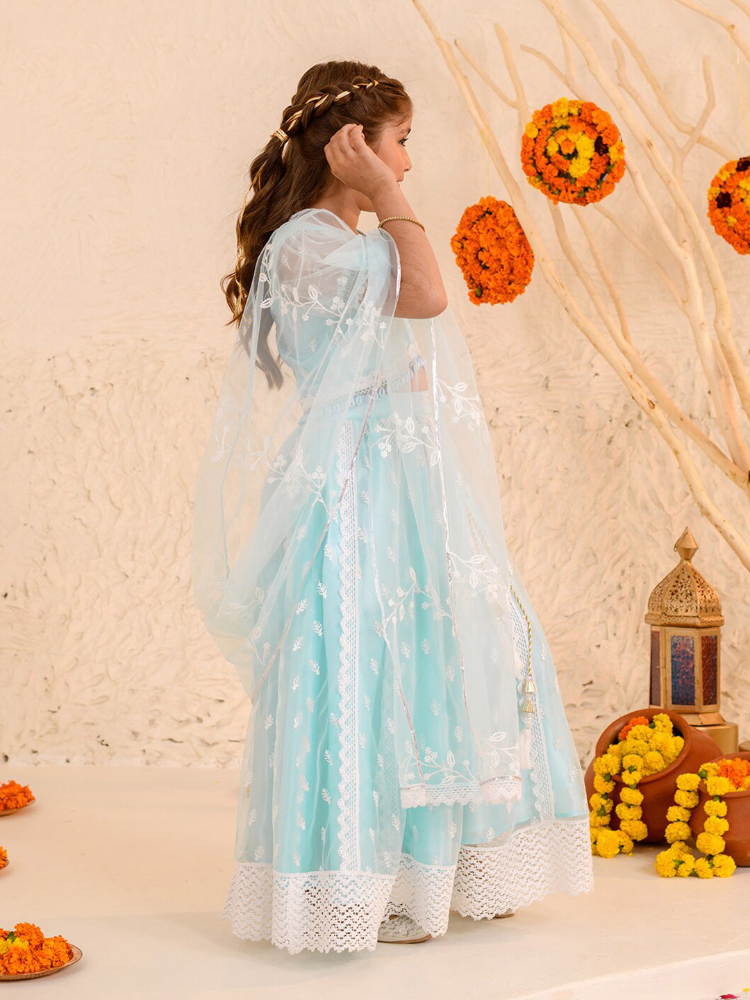 pspeaches Girls Embroidered Thread Work Ready to Wear Lehenga & Blouse With Dupatta