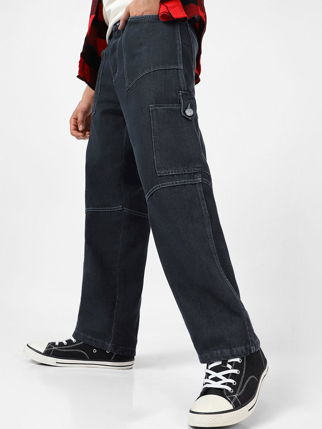 Urbano Fashion Men Loose Baggy Fit Washed Cargo Jeans with 6 Pockets Non-Stretchable