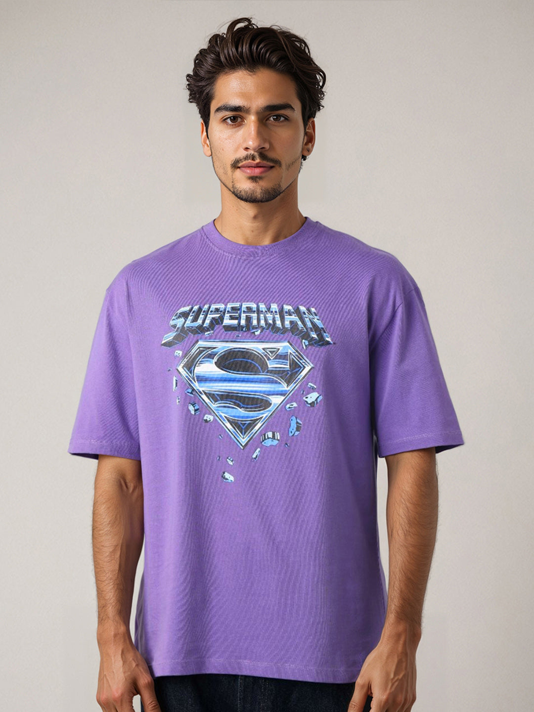 The Indian Garage Co Men Superman Graphic Printed Round Neck Cotton Relaxed Fit T-shirt