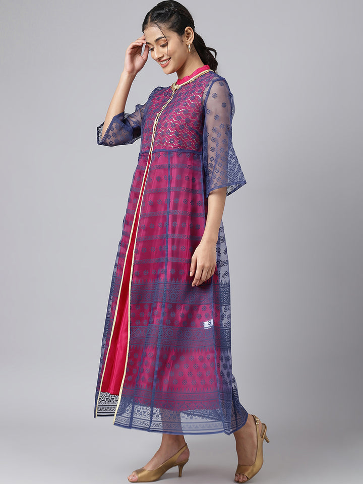AURELIA Women Blue Ethnic Motifs Printed Flared Sleeves Anarkali Kurta