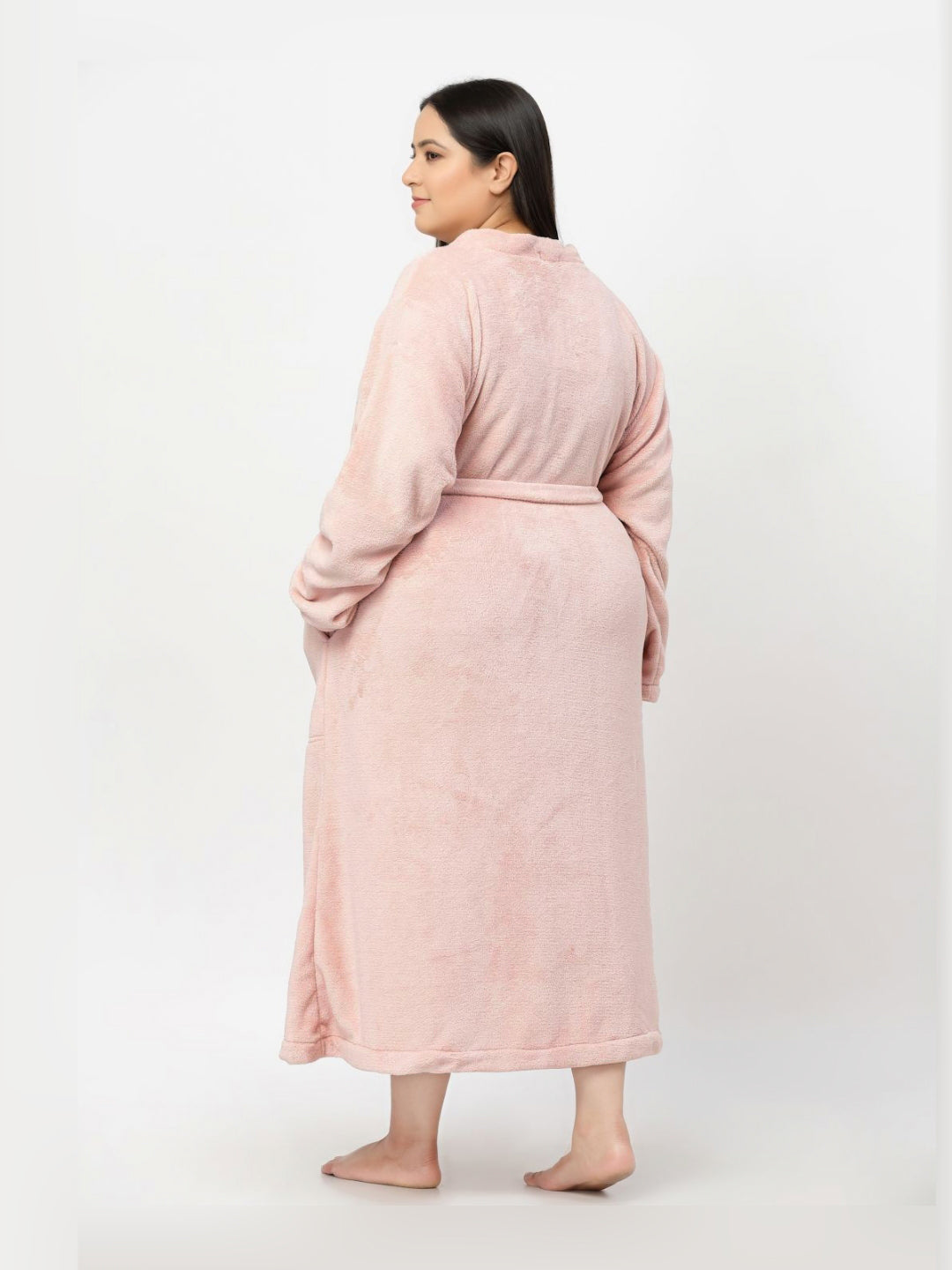 KLOTTHE Plus Size Woolen Long Sleeve Bath Robe With Belt