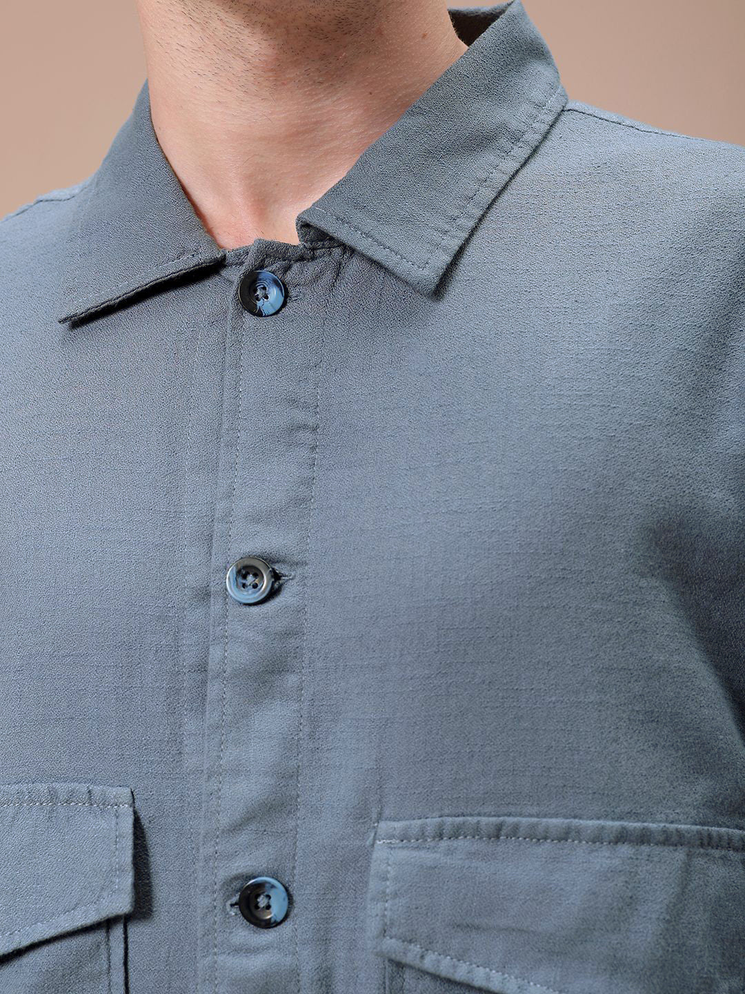 The Indian Garage Co Men Regular Fit Solid Double Flap Pocket Resortwear Overshirt