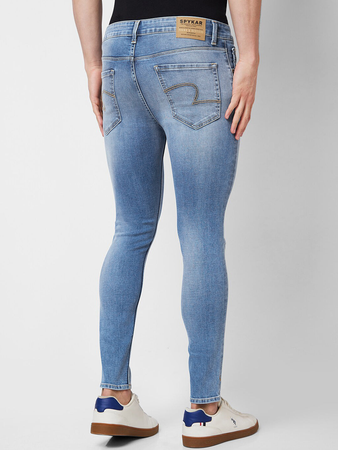 SPYKAR Men Tapered Fit Mildly Distressed Heavy Fade Whiskers Cotton Jeans