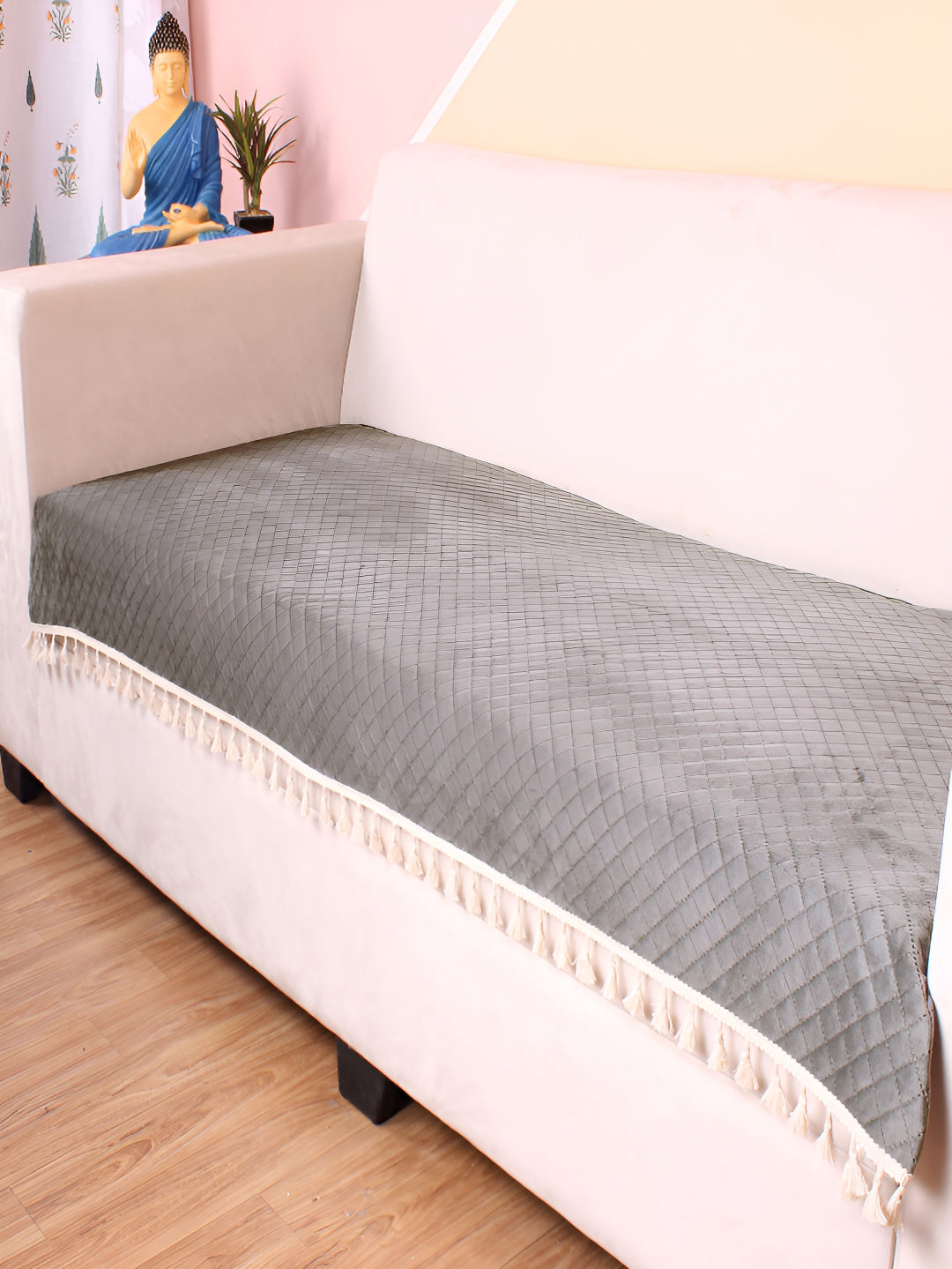 STITCHNEST Grey & Beige Self Design 1 Seater Sofa Cover