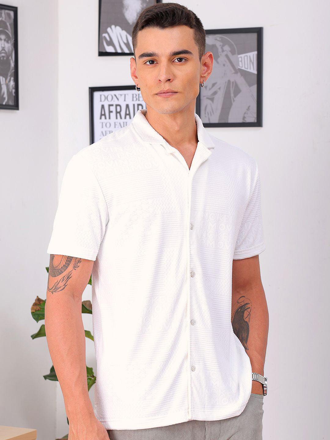 The Indian Garage Co Slim Fit Textured Terry Knit Resortwear Shirt