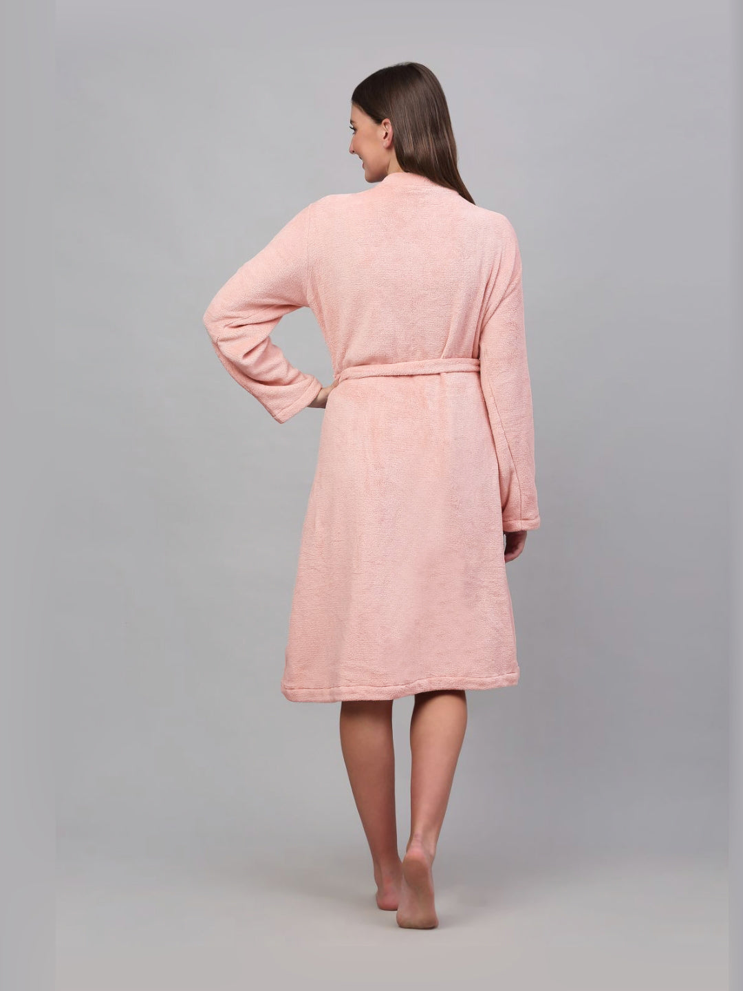 KLOTTHE Pink Woollen Long Sleeves Bath Robe With Belt