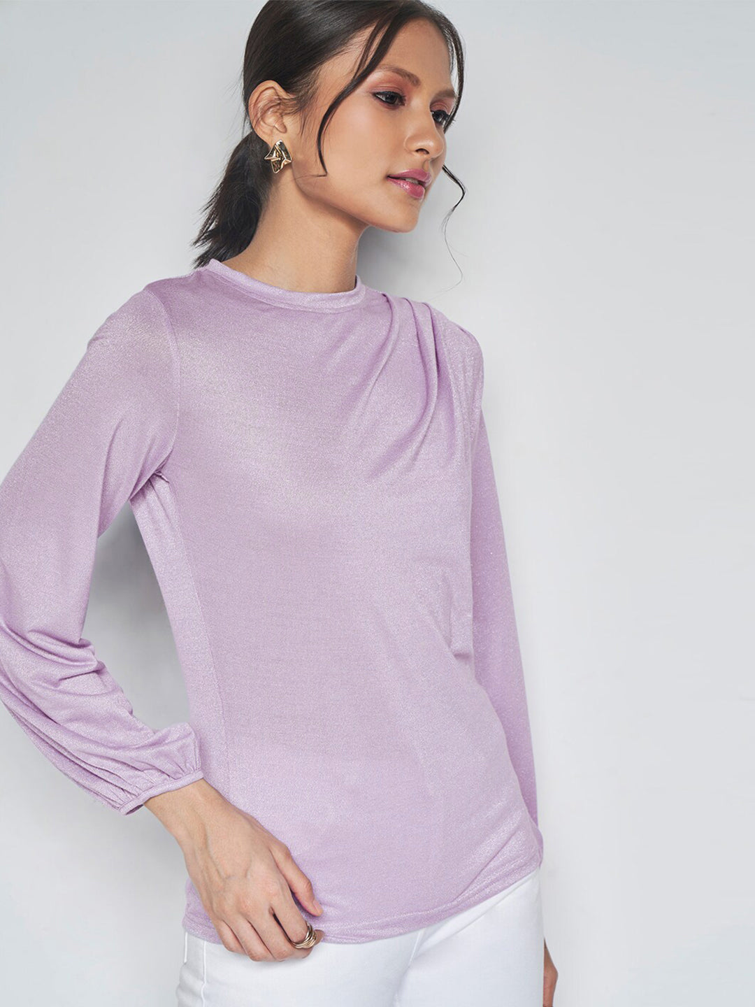 AND Boat Neck Cuffed Sleeves Top