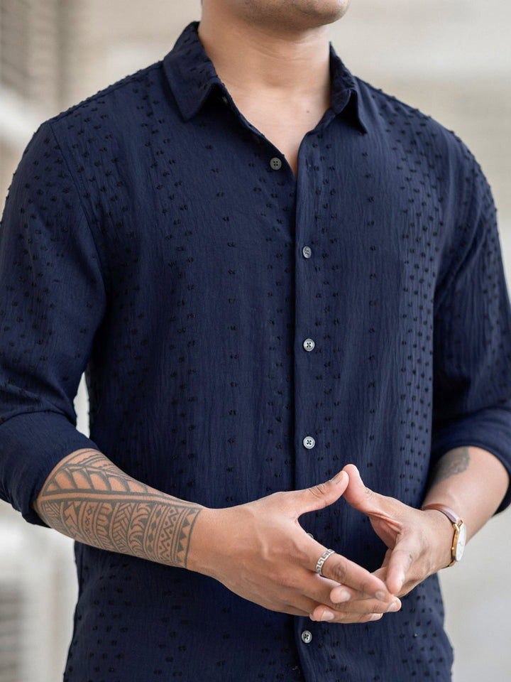 Powerlook Men Spread Collar Textured Casual Shirt