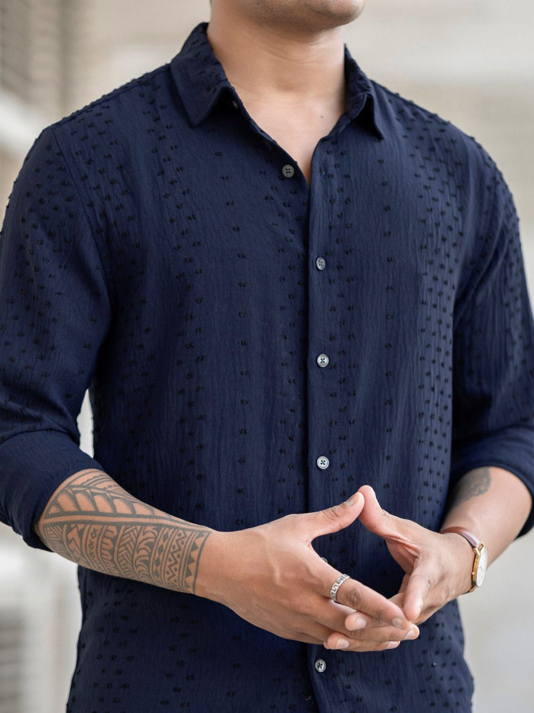 Powerlook Men Spread Collar Textured Casual Shirt