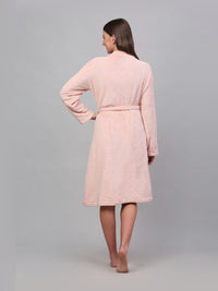 KLOTTHE Pink Shawl Collar Woollen Bath Robe With Belt