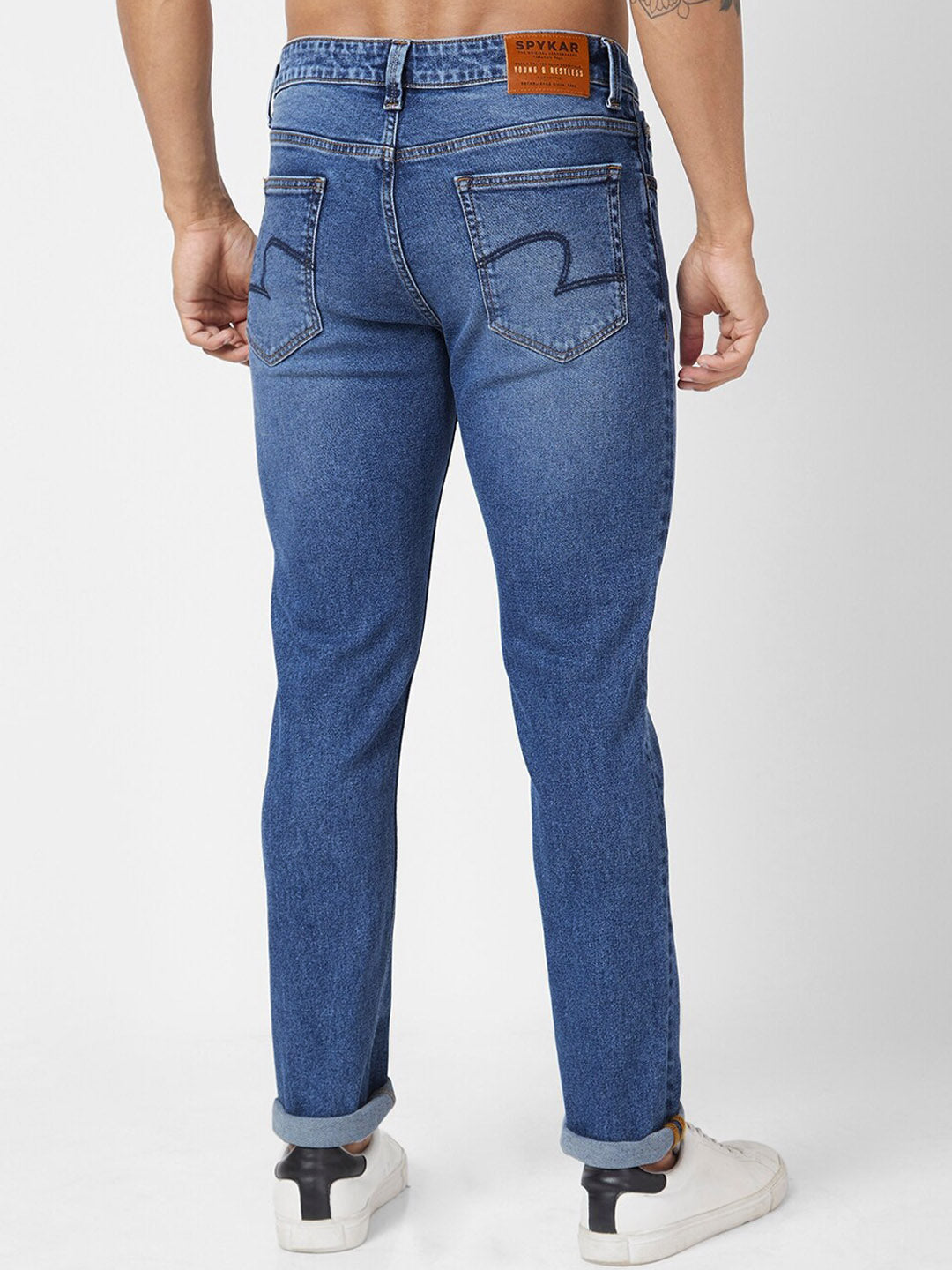 SPYKAR Men Slim Fit Low-Rise Heavy Fade Clean Look Cotton Stretchable Jeans