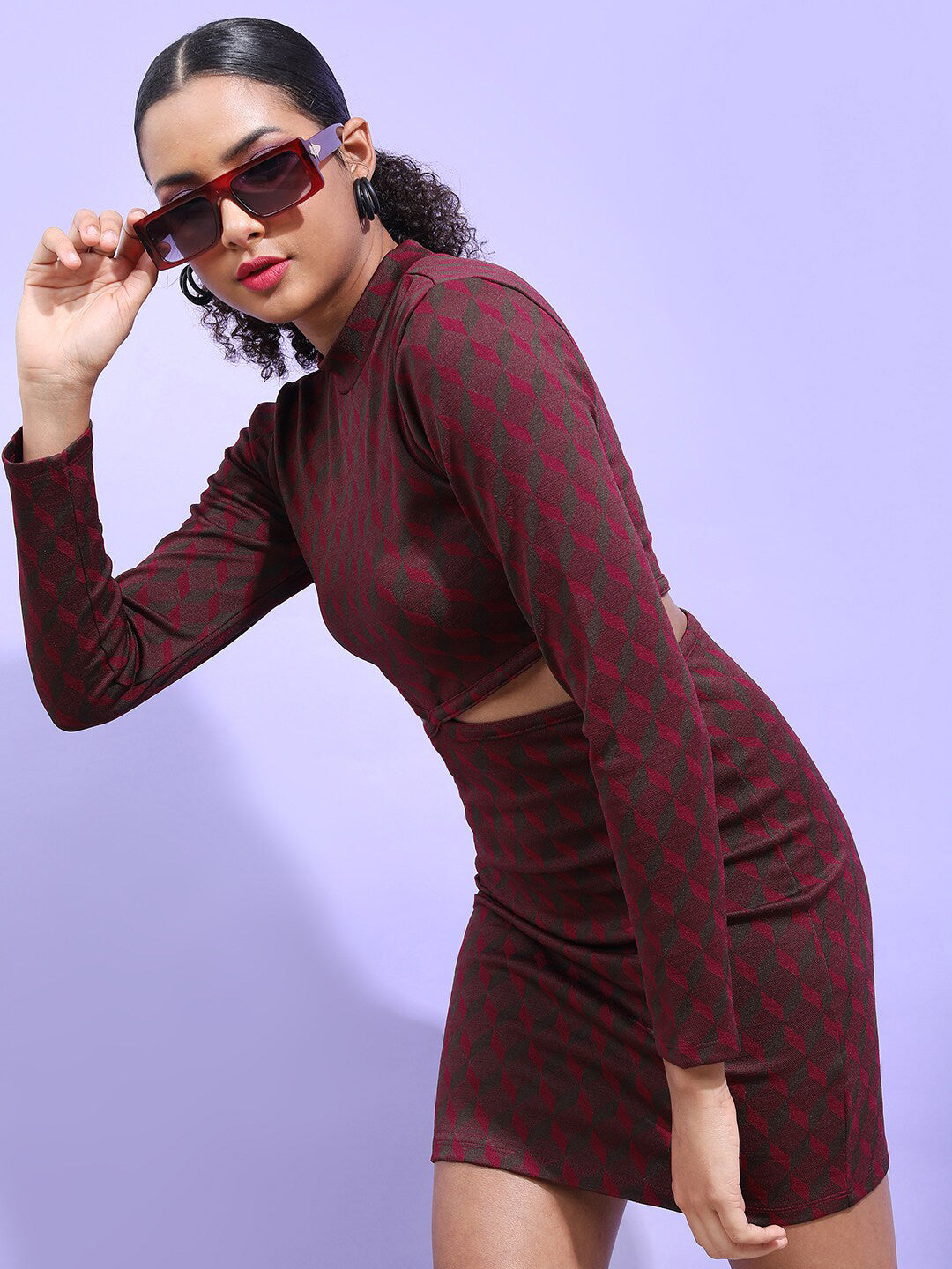 Tokyo Talkies High Neck Cut-outs Jacquard Sheath Dress