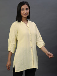 AURELIA Geometric Woven Design Mandarin Collar Straight Kurti