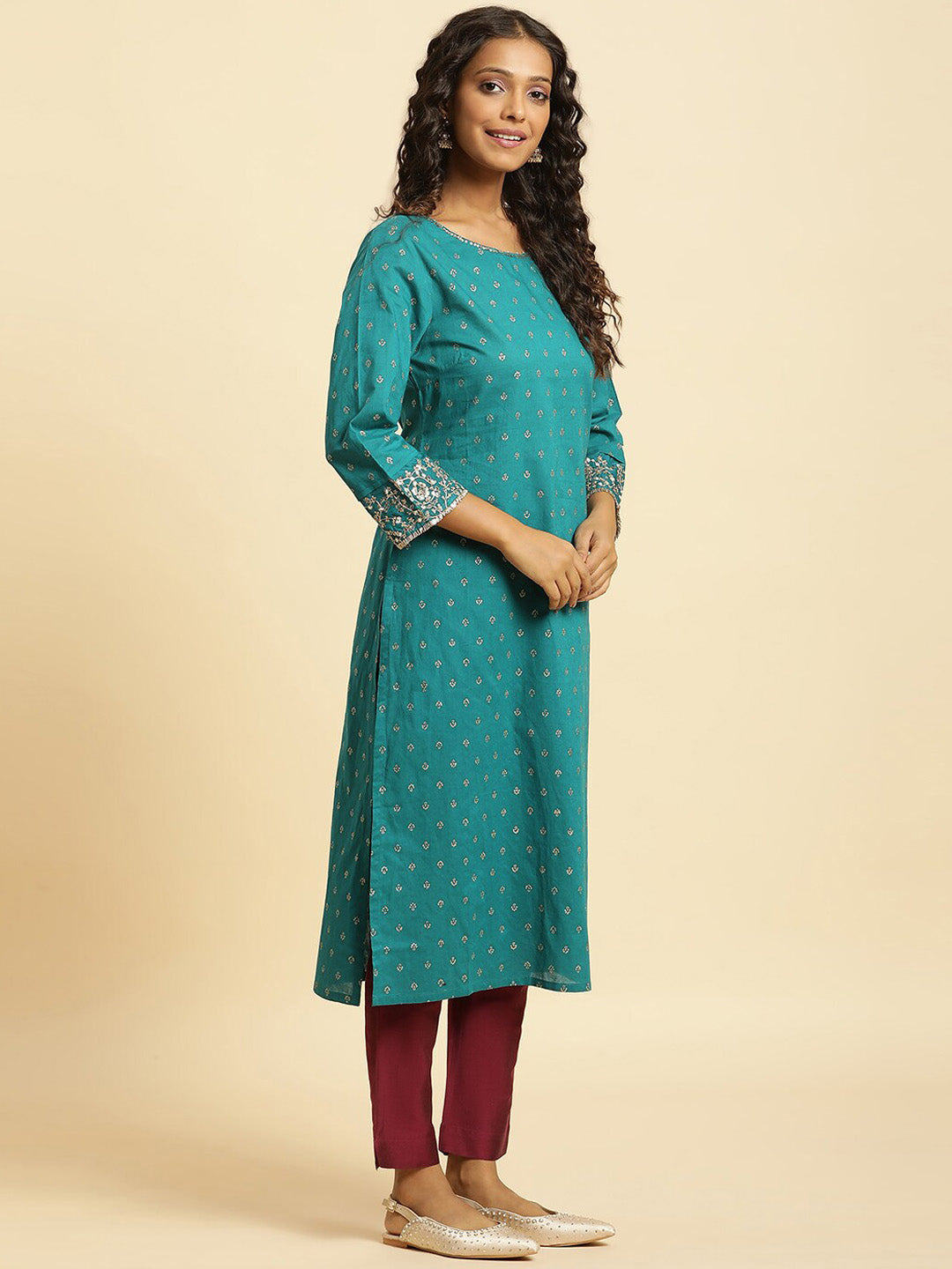 W Ethnic Motifs Printed Pure Cotton Anarkali Kurta