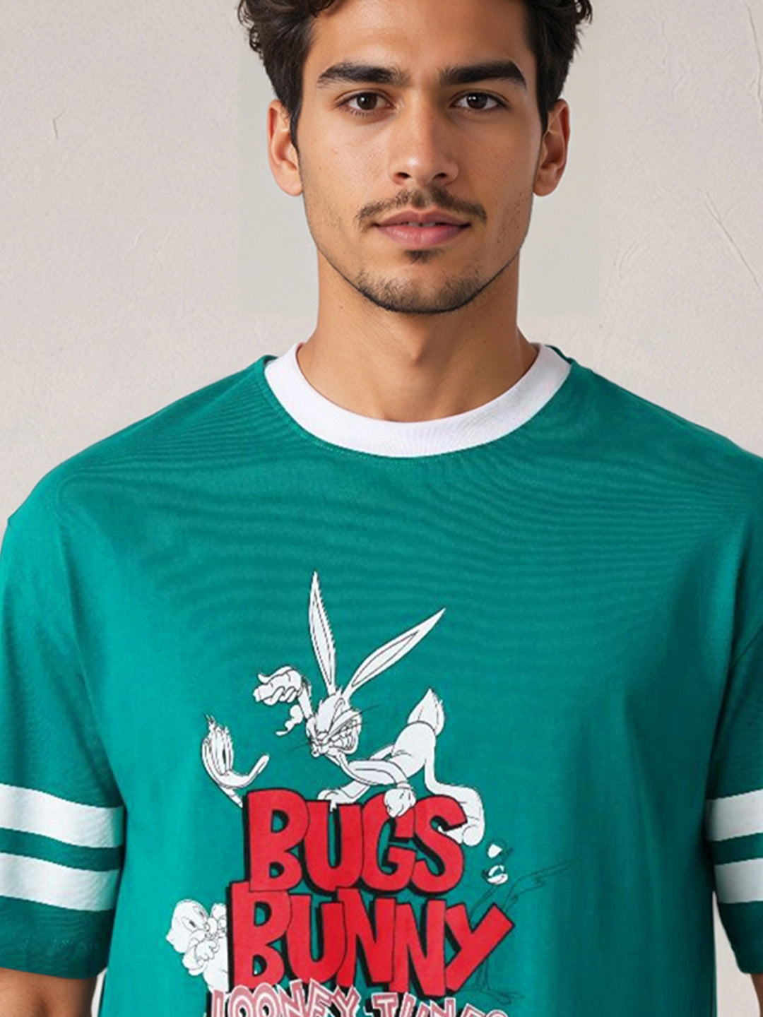The Indian Garage Co Men Bugs Bunny Graphic Printed Pure Cotton Relaxed Fit T-shirt