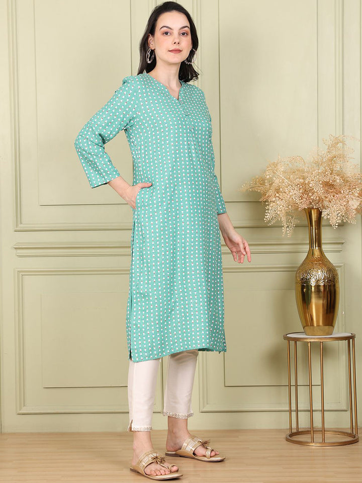 W Women Geometric Printed Flared Sleeves Sequinned Kurta