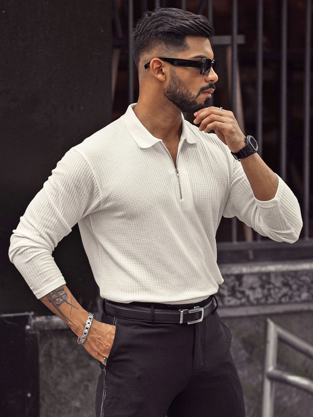 Powerlook Men Self Design Polo Collar Cotton T-shirt