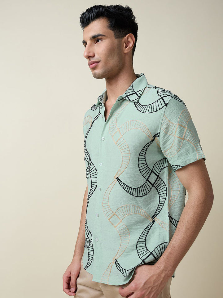 Thomas Scott Men Embroidered Regular Fit Casual Shirt