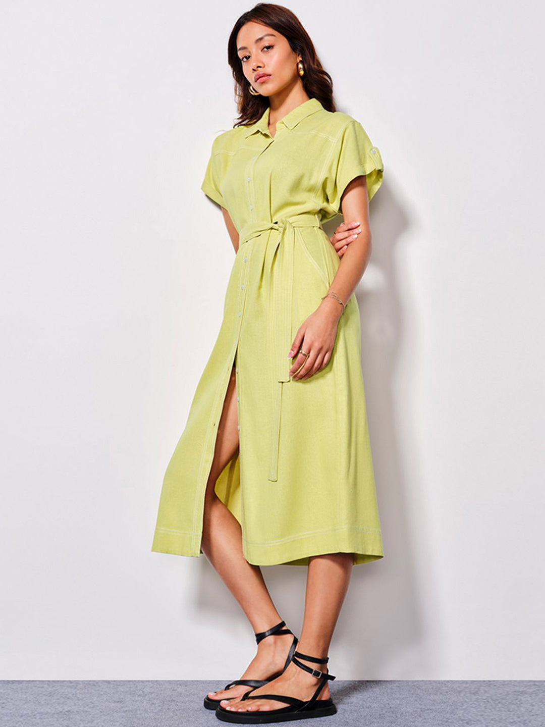 AND Women Shirt Collar Wrap Midi Dress