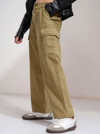 Tokyo Talkies Women Solid Pure Cotton Straight Fit Cargo Pants