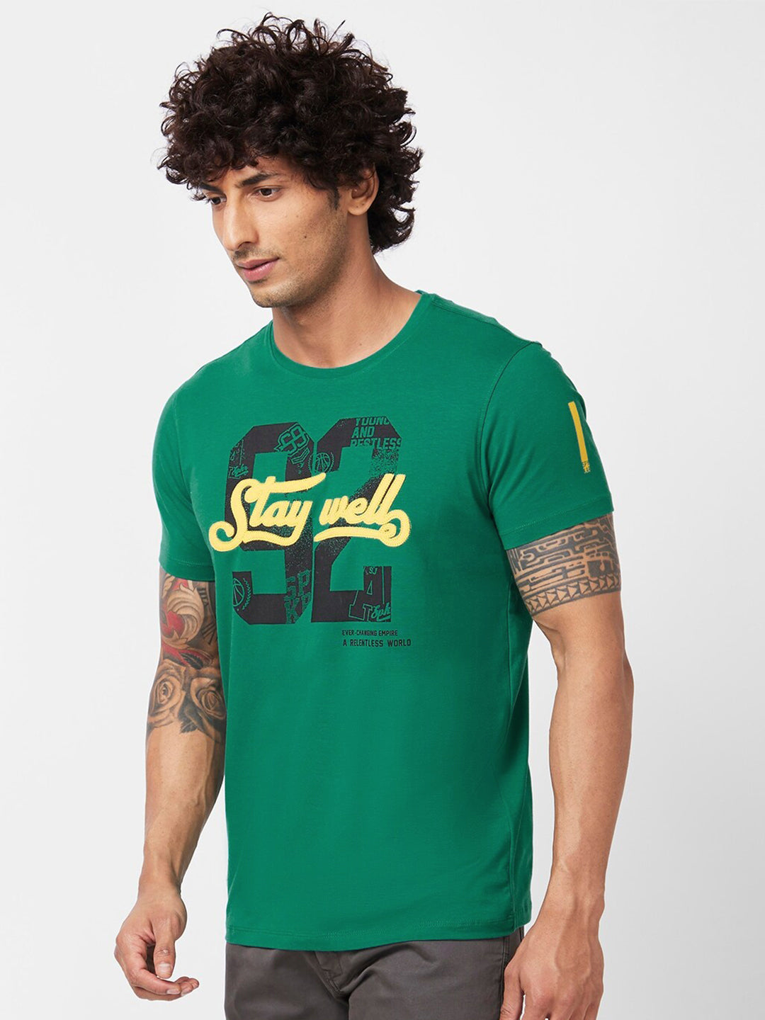 SPYKAR Varsity Printed Slim Fit Cotton Casual T-Shirt