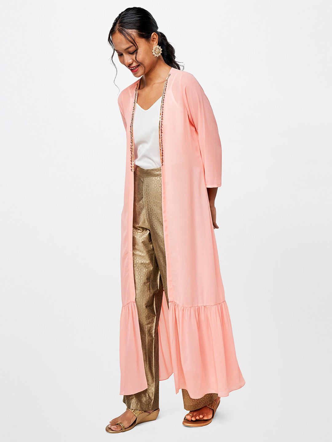 Global Desi Women Open Front Longline Shrug