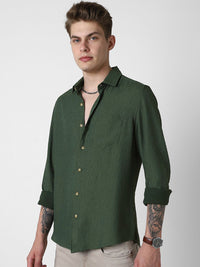 VASTRADO Men Classic Spread Collar Textured Slim Fit Casual Shirt